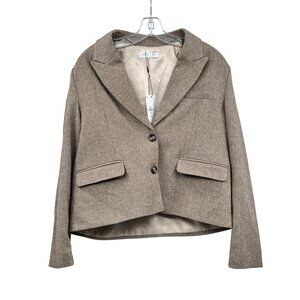 Primark Cares Womens Cropped Blazer Wool Blend Oatmeal Size Medium New